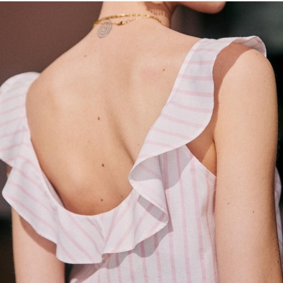 Sézane Pink Ruffle Stripe Sleeveless Button Top - Picture 5 of 11